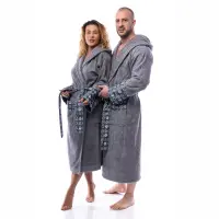 Халат букле MS печат - Сив - мъжки - Халат букле MS печат - Сив - мъжки