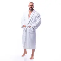 Халат Едноцветен Шал Яка - Бял - мъжки - 1635 | Халат Едноцветен Шал Яка - Бял - мъжки - 1635