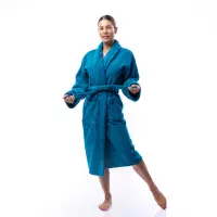 Халат Едноцветен Шал Яка - Петрол - дамски - 1698 | Халат Едноцветен Шал Яка - Петрол - дамски - 1698