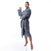 Халат Едноцветен Шал Яка - Сив - дамски - 1705 | Халат Едноцветен Шал Яка - Сив - дамски - 1705