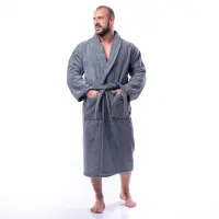 Халат Едноцветен Шал Яка - Сиво - мъжки - Халат Едноцветен Шал Яка - Сиво - мъжки
