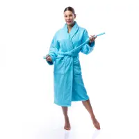 Халат Едноцветен Шал Яка - Светло син - дамски - 1703 | Халат Едноцветен Шал Яка - Светло син - дамски - 1703