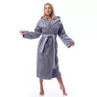 Халат Микропамук - сив - дамски - Халат Микропамук - сив - дамски