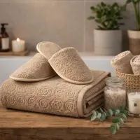 Комплект хавлия за баня с чехли - Комплект хавлия за баня с чехли