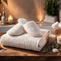 Комплект хавлия за баня с чехли - Комплект хавлия за баня с чехли